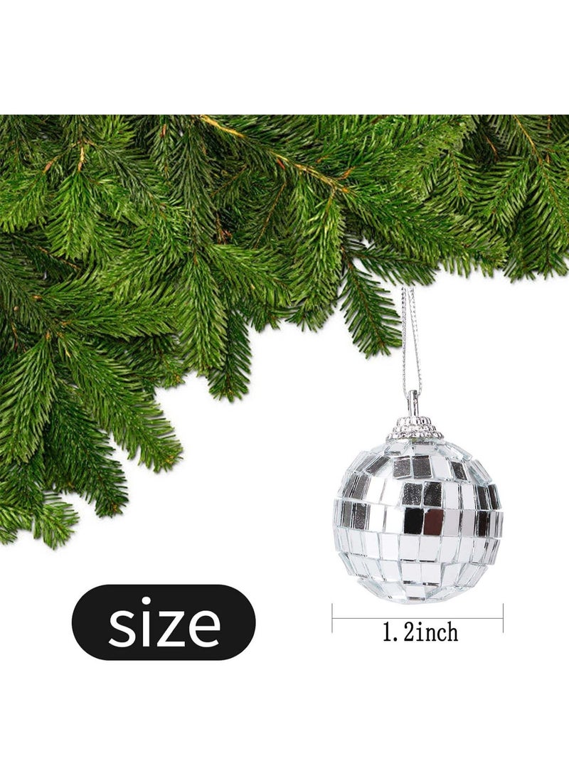 olayks 24 Pcs 1.2 Inch Silver Mini Disco Balls with Hanging Rope, Mirror Reflective Hanging Ornaments for Party, Wedding, Birthday, Christmas, Prom, Stage Decoration - Image 2