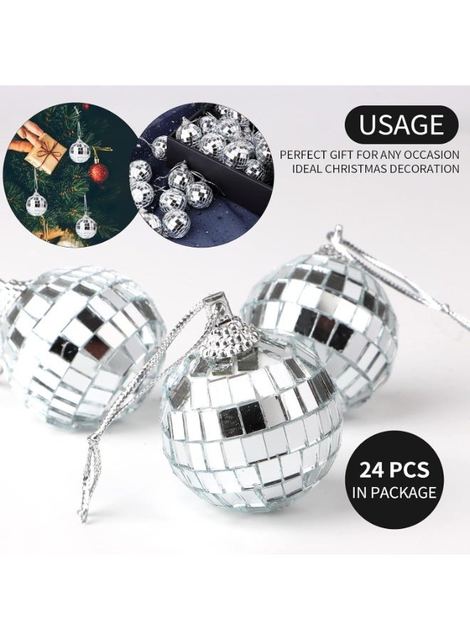 olayks 24 Pcs 1.2 Inch Silver Mini Disco Balls with Hanging Rope, Mirror Reflective Hanging Ornaments for Party, Wedding, Birthday, Christmas, Prom, Stage Decoration - Image 3