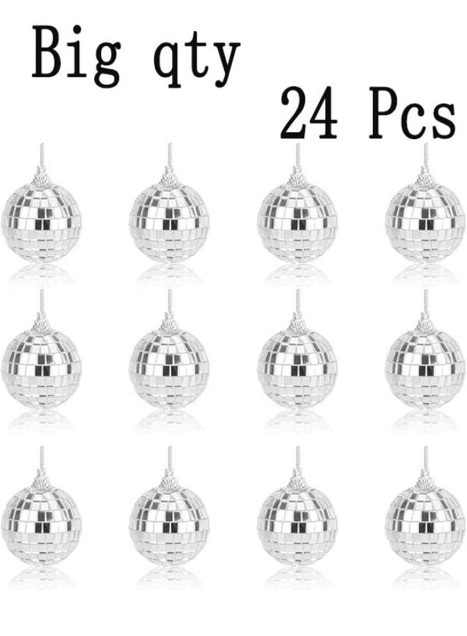 olayks 24 Pcs 1.2 Inch Silver Mini Disco Balls with Hanging Rope, Mirror Reflective Hanging Ornaments for Party, Wedding, Birthday, Christmas, Prom, Stage Decoration - Image 1
