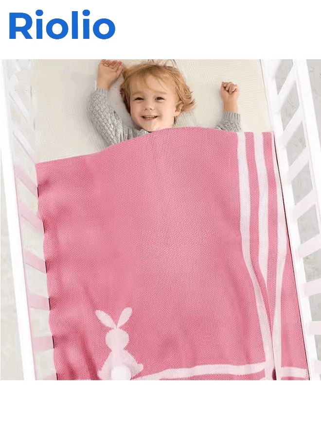 Riolio Newborn 100% Cotton Baby Blanket, Breathable Nursery Blanket for Infants, Toddler Rabbit Knit Stroller Blanket, Suitable for Boys and Girls  - Image 2