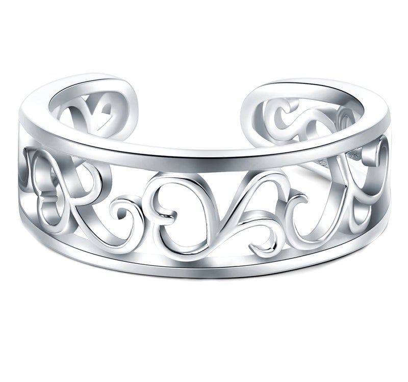 BORUO Woman's Sterling Silver 925 Adjustable Ring Diamond Stackable Engagement Rings for Wedding Women Band Rings Sets Cubic Zirconia Jewelry Gift(2PCS) (Adjustable, Platinum,White) - Image 2