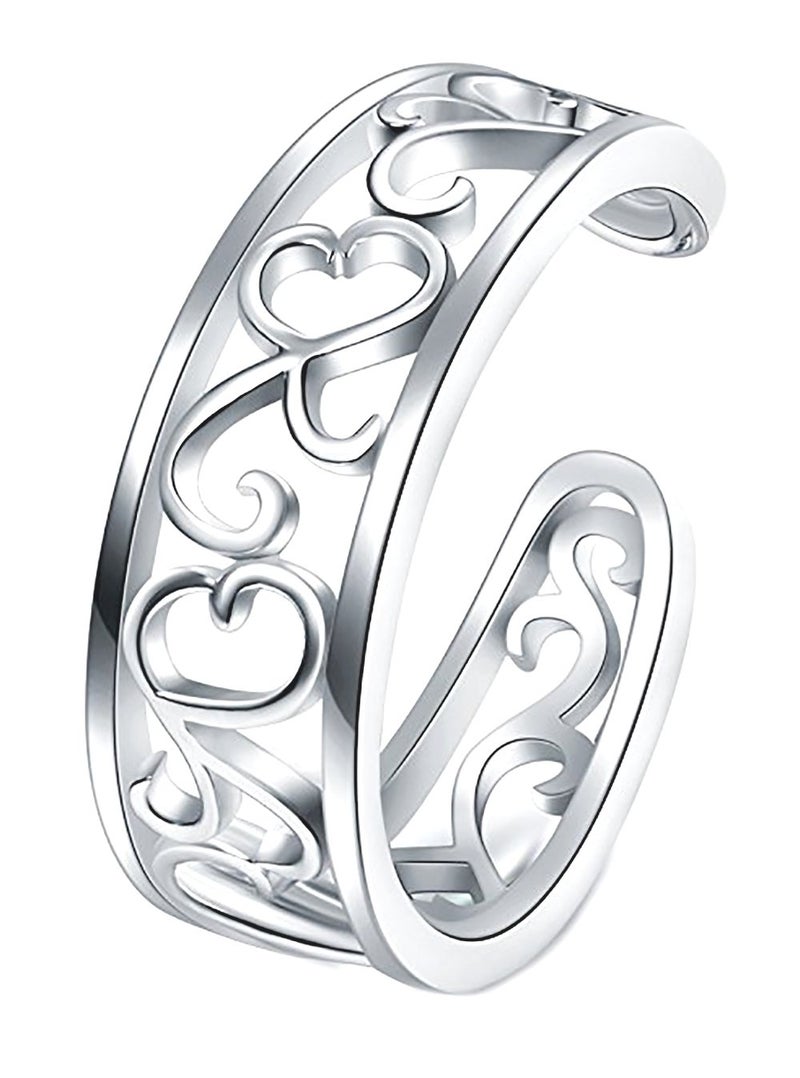 BORUO Woman's Sterling Silver 925 Adjustable Ring Diamond Stackable Engagement Rings for Wedding Women Band Rings Sets Cubic Zirconia Jewelry Gift(2PCS) (Adjustable, Platinum,White) - Image 5