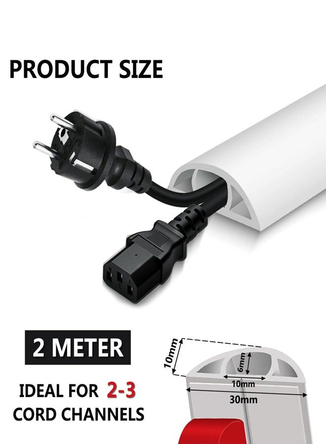 Floor Cord Cover 2M/6.5FT Self Adhesive Cord Hider Floor Cable Management Power Cord Protector Electric Cord Covers for Home, Offices, School, Cable Cavity: 10MM(W) x 6MM(H) White - Image 2