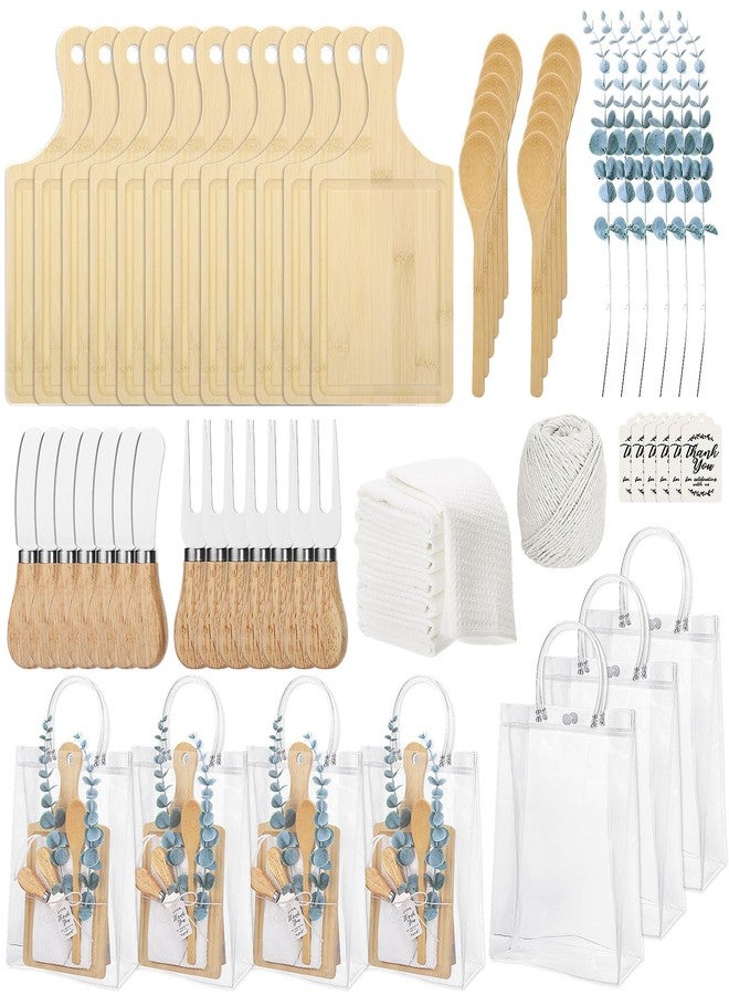 woric 110PCS Baby Shower Prizes for Game Winners 12 Sets Baby Shower Gifts Bamboo Cheese Board Spoon Towel Artificial Eucalyptus Stems Thank You Card Gift Bag for Baby Bridal Shower Wedding Favors - Image 1