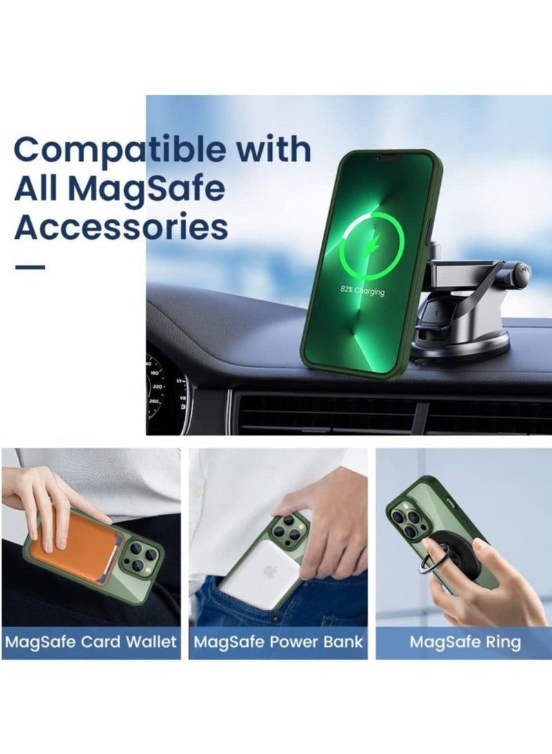 MUNTAQI iPhone 13 Pro Magnetic Case, Built in Magnets Compatible with MagSafe, Clear Hard PC Back Cover + Soft TPU Frame Shockproof Protective Slim Bumper Case for iPhone 13 Pro 6.1" -Alpine Green - Image 4