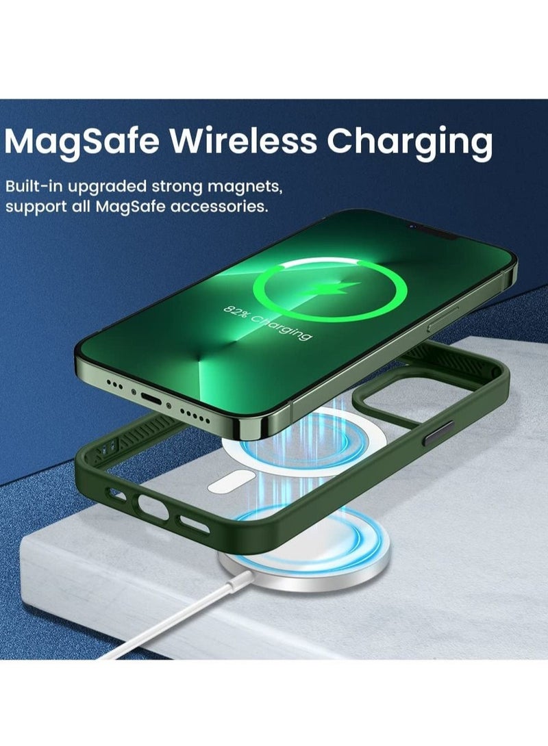 MUNTAQI iPhone 13 Pro Magnetic Case, Built in Magnets Compatible with MagSafe, Clear Hard PC Back Cover + Soft TPU Frame Shockproof Protective Slim Bumper Case for iPhone 13 Pro 6.1" -Alpine Green - Image 2