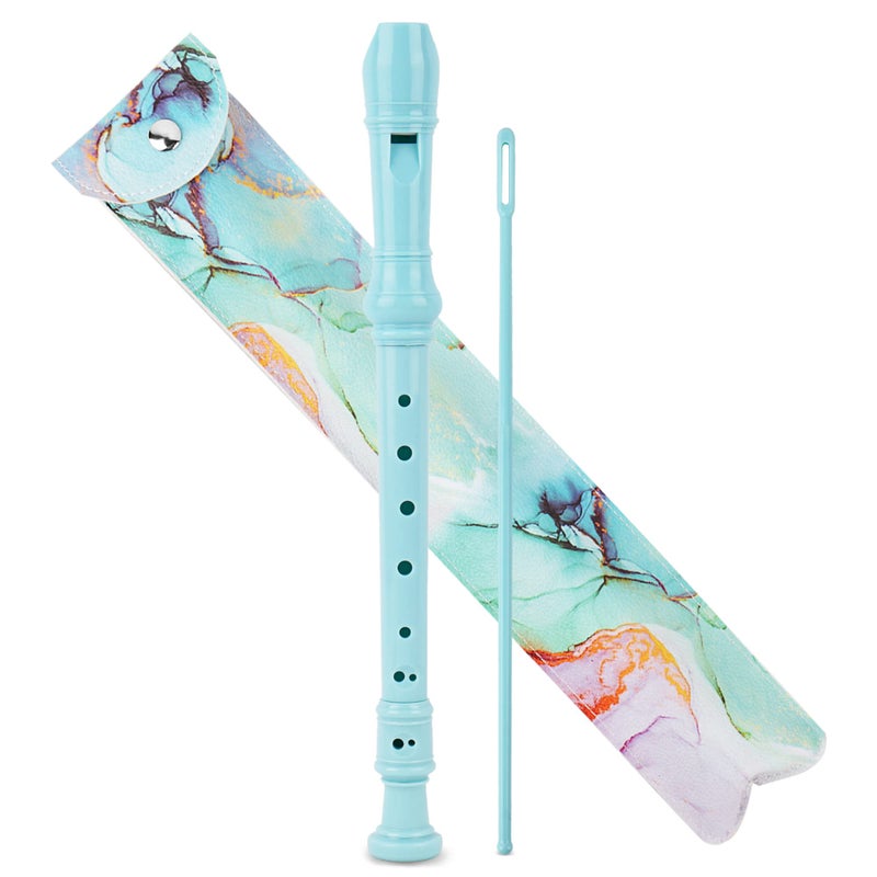 Jasenna Recorder Instrument for Beginner Adults,8-Hole Soprano Descant Recorder Music Flute with with Cleaning Rod & Leather Case For Home Entertainment(2-Blue Green Splash-inkï¼‰ - Image 1