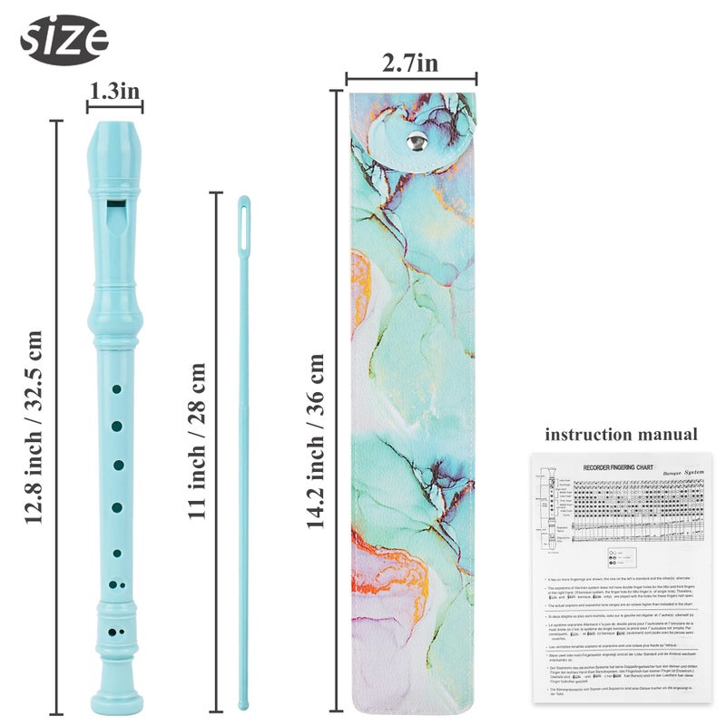 Jasenna Recorder Instrument for Beginner Adults,8-Hole Soprano Descant Recorder Music Flute with with Cleaning Rod & Leather Case For Home Entertainment(2-Blue Green Splash-inkï¼‰ - Image 3