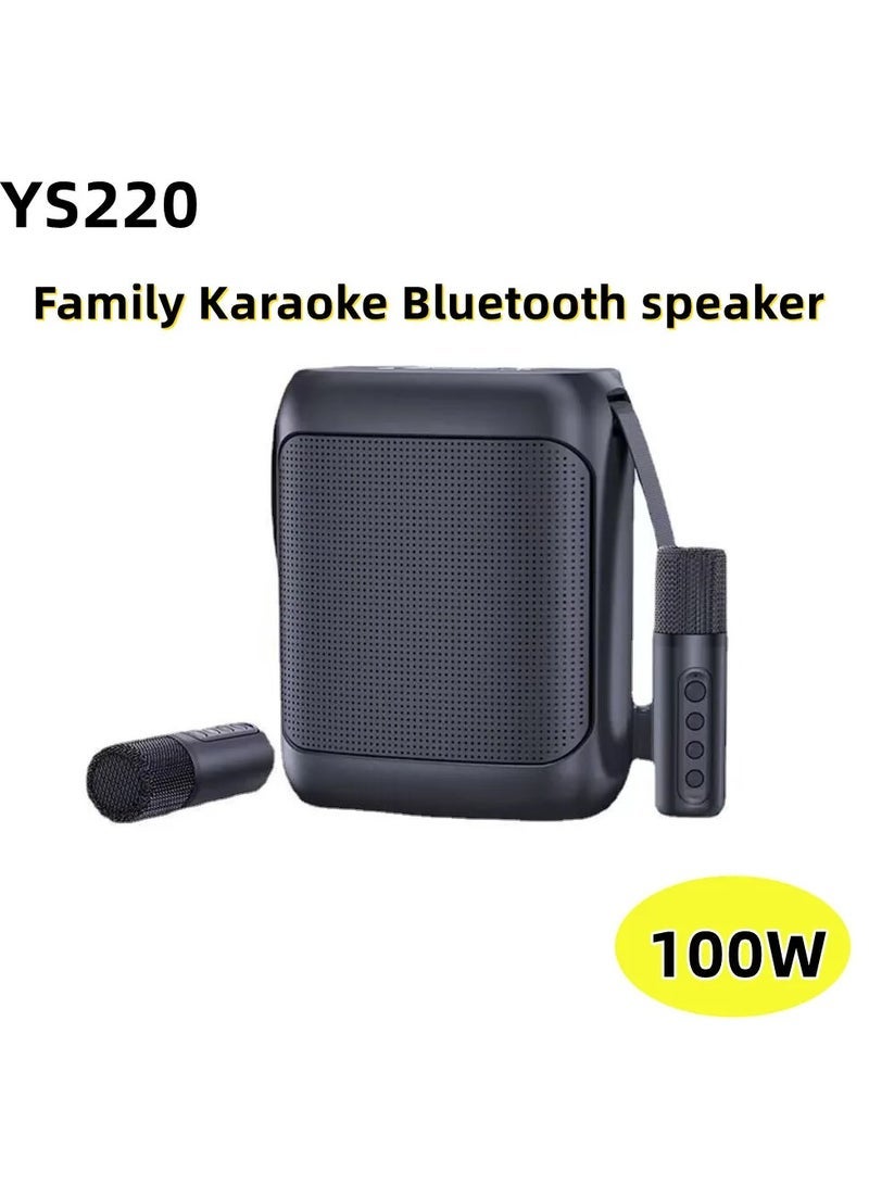مكبر صوت كاريوكي خارجي YS-220 متين وعالي الأداء مع ميكروفونين لاسلكيين – نظام صوتي محمول باللون الأسود - Image 3