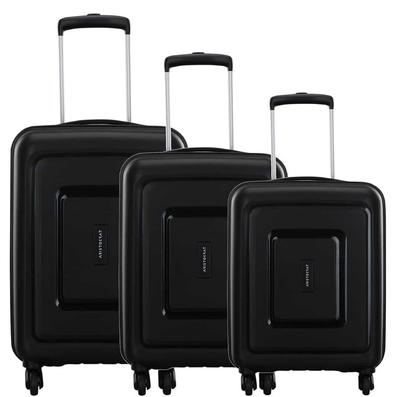 Aristocrat Storm Nxt 3 Pc Set Cabin 55cm(Small) Check-in 65cm(Medium) Check-in 75cm(Large) 4W Trolley Bags for Travel Hard Case Spinner Luggage, Lightweight Bag |7 Years Warranty (Jet Black, 3PC Set) - Image 1