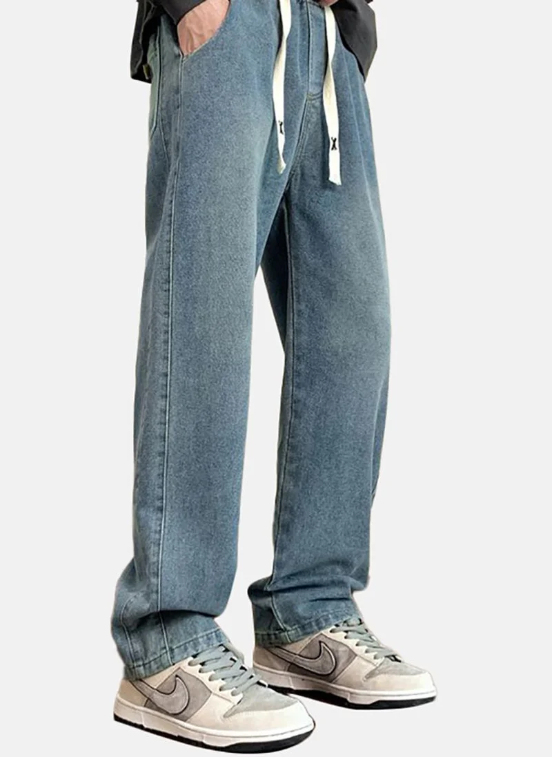يونيكي Blue Solid Mid Rise Relaxed Straight Jeans