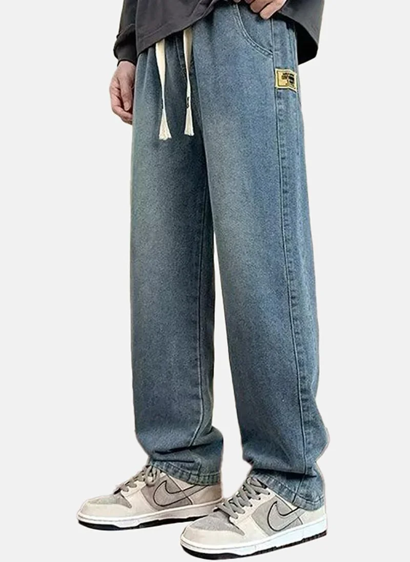 يونيكي Blue Solid Mid Rise Relaxed Straight Jeans