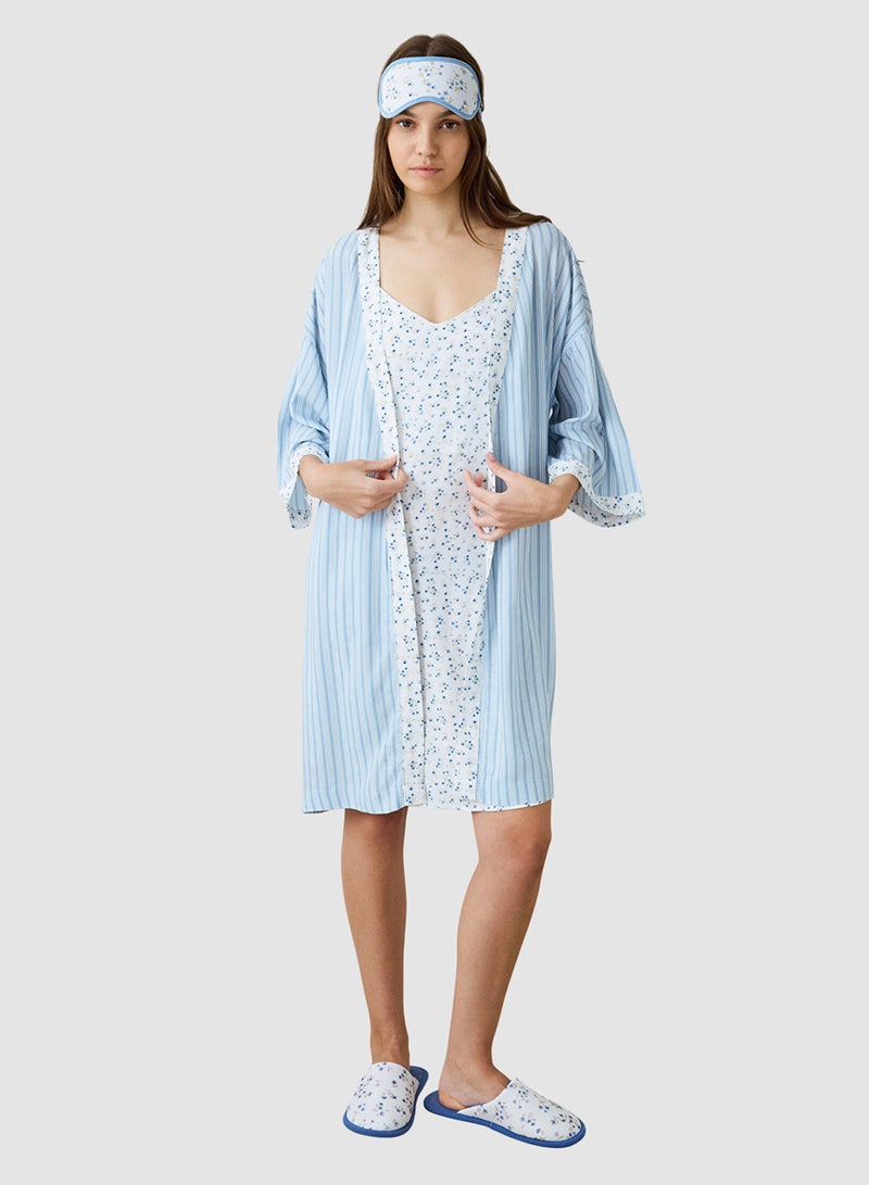 Penti Light Blue Lilah Striped Short Sleeve Dress With Tie Detail - Image 1
