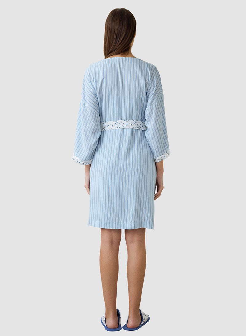 Penti Light Blue Lilah Striped Short Sleeve Dress With Tie Detail - Image 2