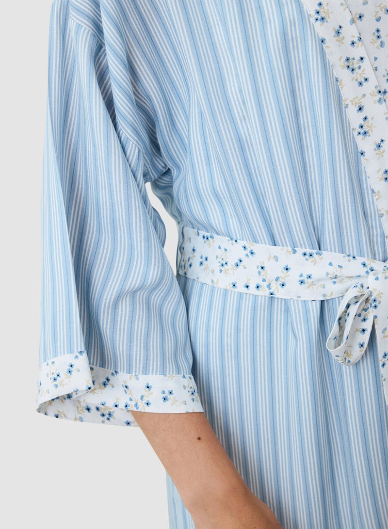 Penti Light Blue Lilah Striped Short Sleeve Dress With Tie Detail - Image 4