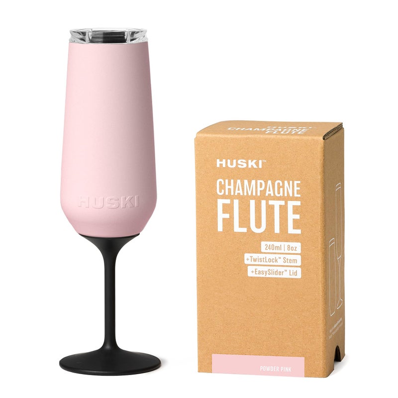 Huski Champagne Flute  New  AwardWinning Design with Detachable Stem  Premium Stainless Steel Champagne Glass with Lid  Triple Insulated Tumbler  240ml Capacity  Great Gift Powder Pink