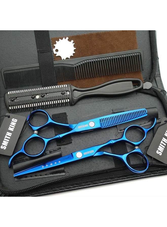 Smithking 6.0 Inches Hair Cutting Scissors Set with Combs Lether Scissors Case,Hair cutting shears Hair Thinning shears For Personal and Professional (Blue) - Image 1