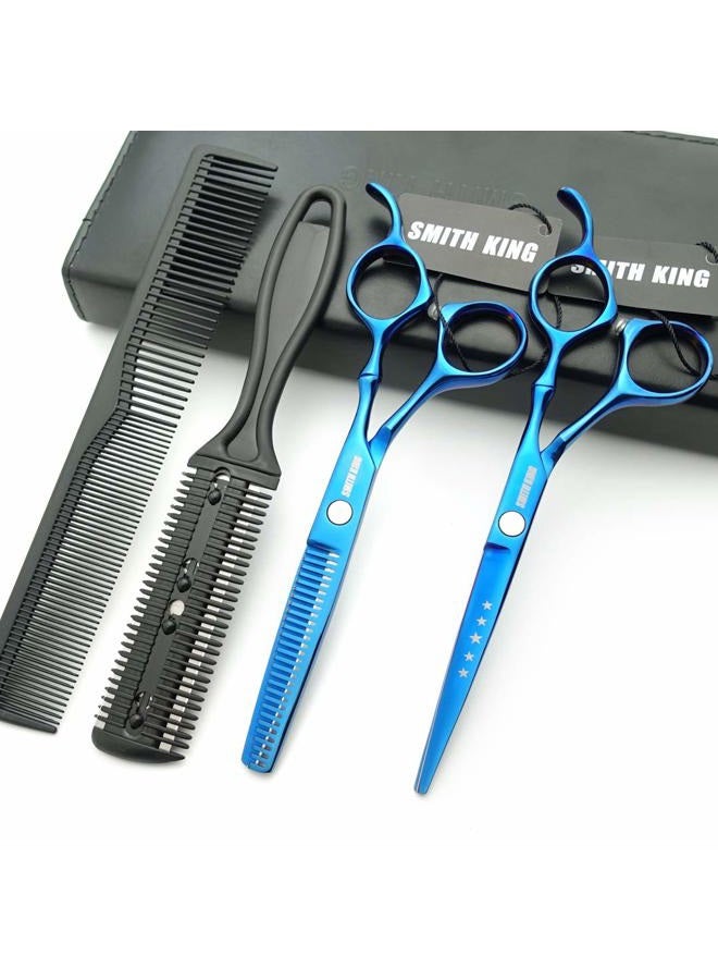Smithking 6.0 Inches Hair Cutting Scissors Set with Combs Lether Scissors Case,Hair cutting shears Hair Thinning shears For Personal and Professional (Blue) - Image 2