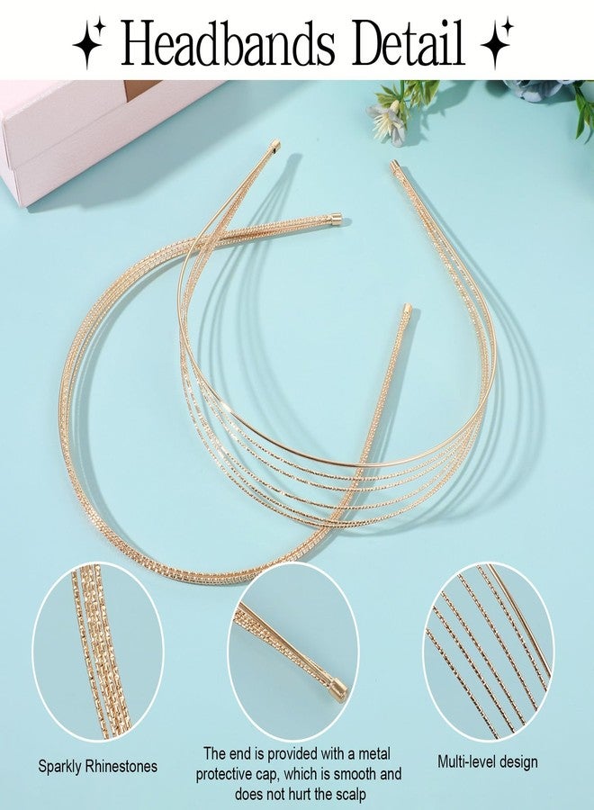 Shimmeroo Multi Layers Metal Headbands for Women,2Packs Thin Headband Gold Headband for Women Elegant Hairbands Hair Accessories - Image 3