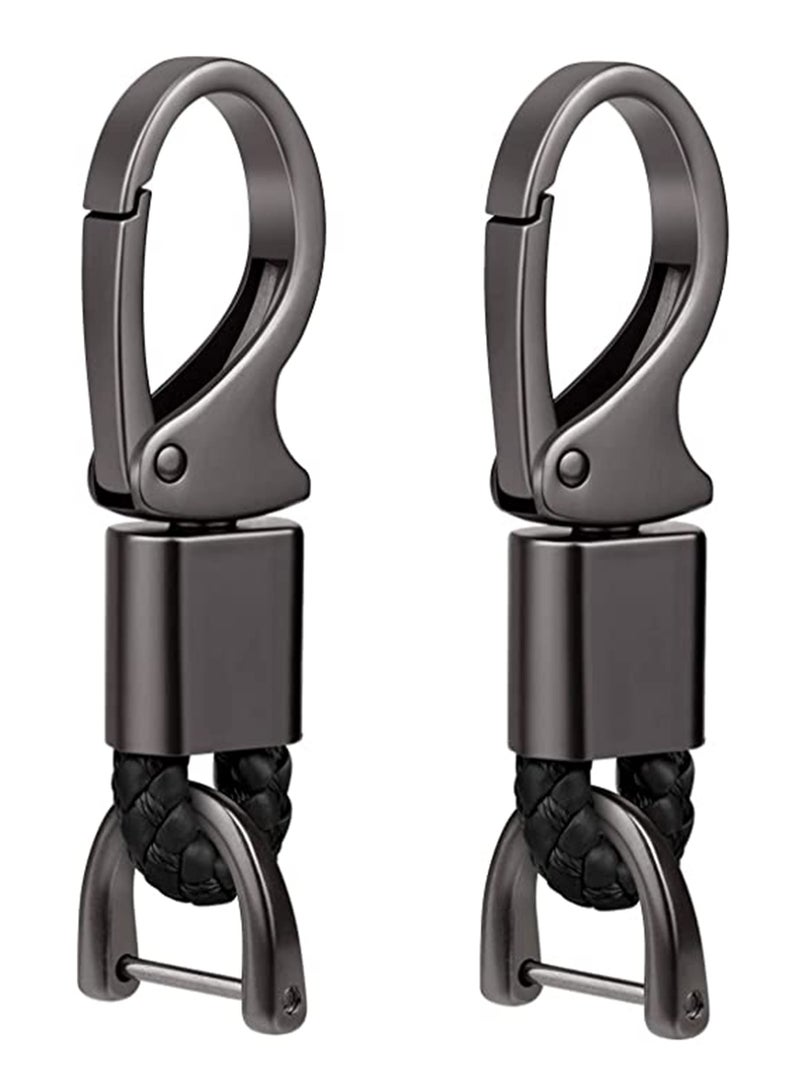 KASTWAVE Car Key Fob, Holder Keys Chain Sturdy Metal with D-ring for Men and Women 2 Pack Black Suitable for Most Car Keys Embedded in PU Leather - Image 1