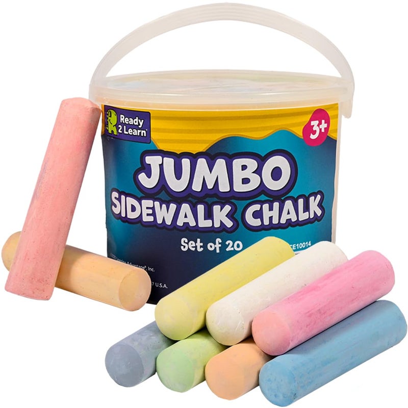 READY 2 LEARN Jumbo Sidewalk Chalk | Set of 20 | 9 Colors | Washable and Non-Toxic | Bulk Set of Chalk for Kids - Image 1