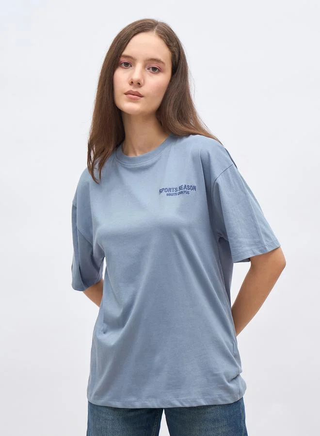 Styli Embroidered Slogan Oversized 100% Cotton T-Shirt