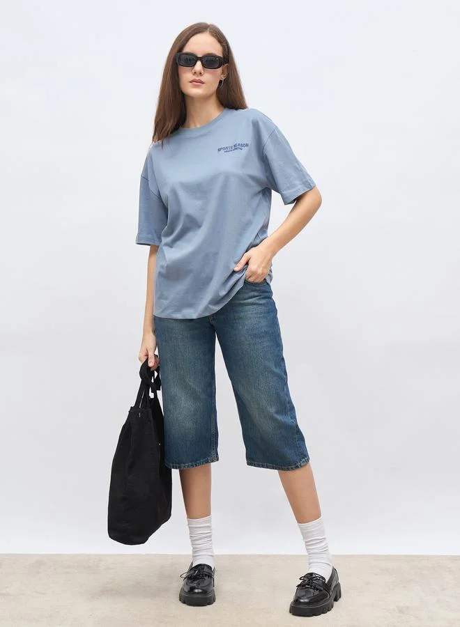 Styli Embroidered Slogan Oversized 100% Cotton T-Shirt