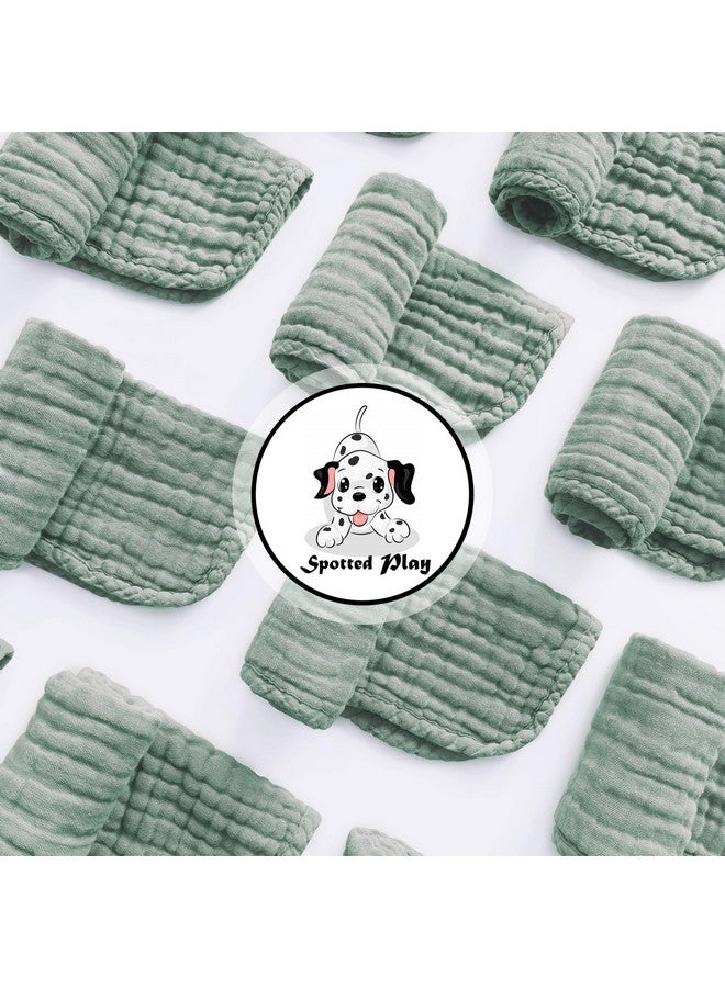 Spotted Play مناديل تجشؤ من موسلين مرقط 100% قطن كبيرة 20''x10'' فائقة النعومة وامتصاص - مناديل استحمام للأطفال للتجشؤ للأولاد والبنات (12 عبوة خضراء) - Image 2
