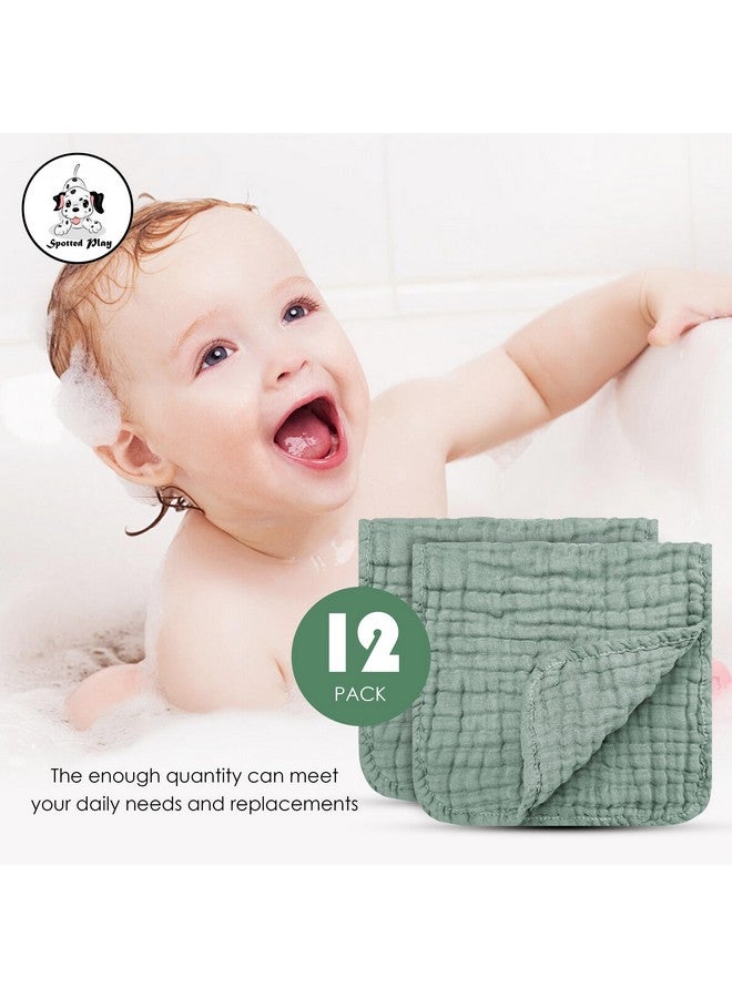 Spotted Play مناديل تجشؤ من موسلين مرقط 100% قطن كبيرة 20''x10'' فائقة النعومة وامتصاص - مناديل استحمام للأطفال للتجشؤ للأولاد والبنات (12 عبوة خضراء) - Image 5