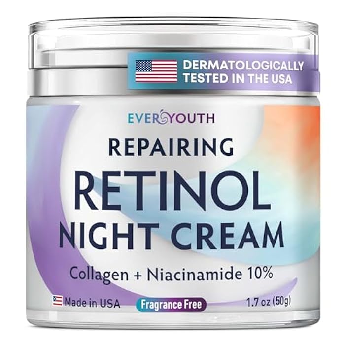 Everyouth Night Cream Face Moisturizer for Women with Retinol, Collagen, Niacinamide, Anti Aging Overnight Face Mask, Made in USA, Niacinamide Serum Facial Moisturizer Anti Wrinkle Cream for Women, 1.7oz - Image 1
