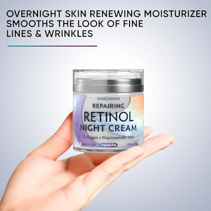 Everyouth Night Cream Face Moisturizer for Women with Retinol, Collagen, Niacinamide, Anti Aging Overnight Face Mask, Made in USA, Niacinamide Serum Facial Moisturizer Anti Wrinkle Cream for Women, 1.7oz - Image 5
