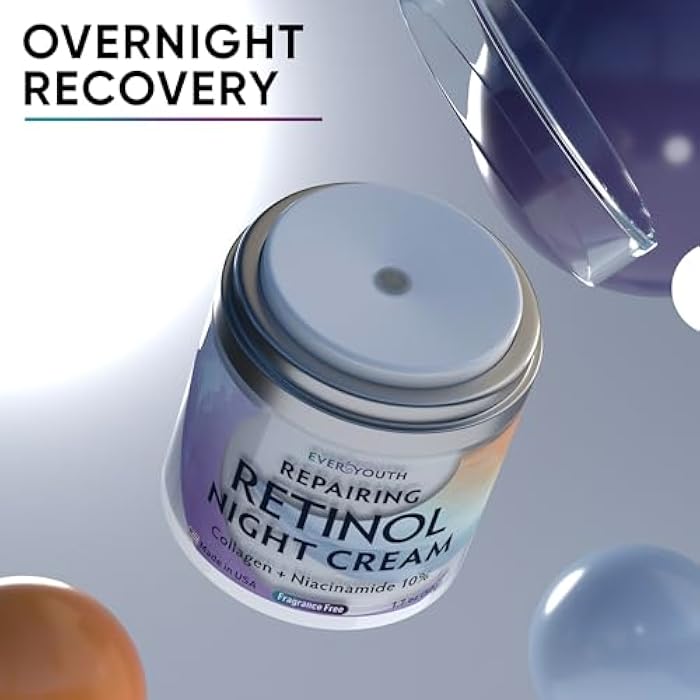 Everyouth Night Cream Face Moisturizer for Women with Retinol, Collagen, Niacinamide, Anti Aging Overnight Face Mask, Made in USA, Niacinamide Serum Facial Moisturizer Anti Wrinkle Cream for Women, 1.7oz - Image 2