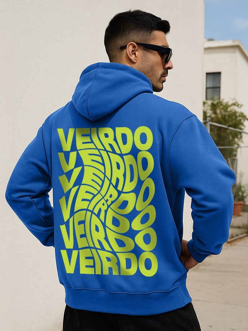 Veirdo® Cotton Fleece Oversized Baggy Fit Full Sleeve with Hooded Neck Back Graphic Print Blue Hoodie for Men (M) - Image 2