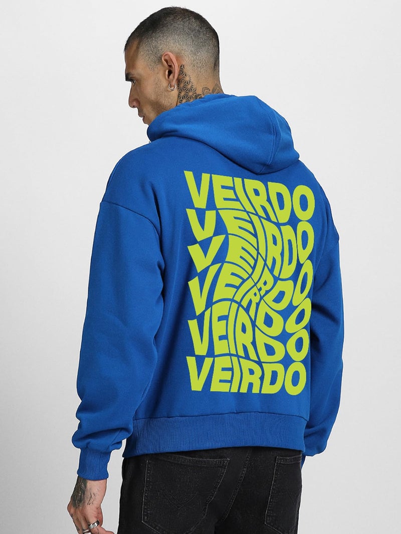Veirdo® Cotton Fleece Oversized Baggy Fit Full Sleeve with Hooded Neck Back Graphic Print Blue Hoodie for Men (M) - Image 3