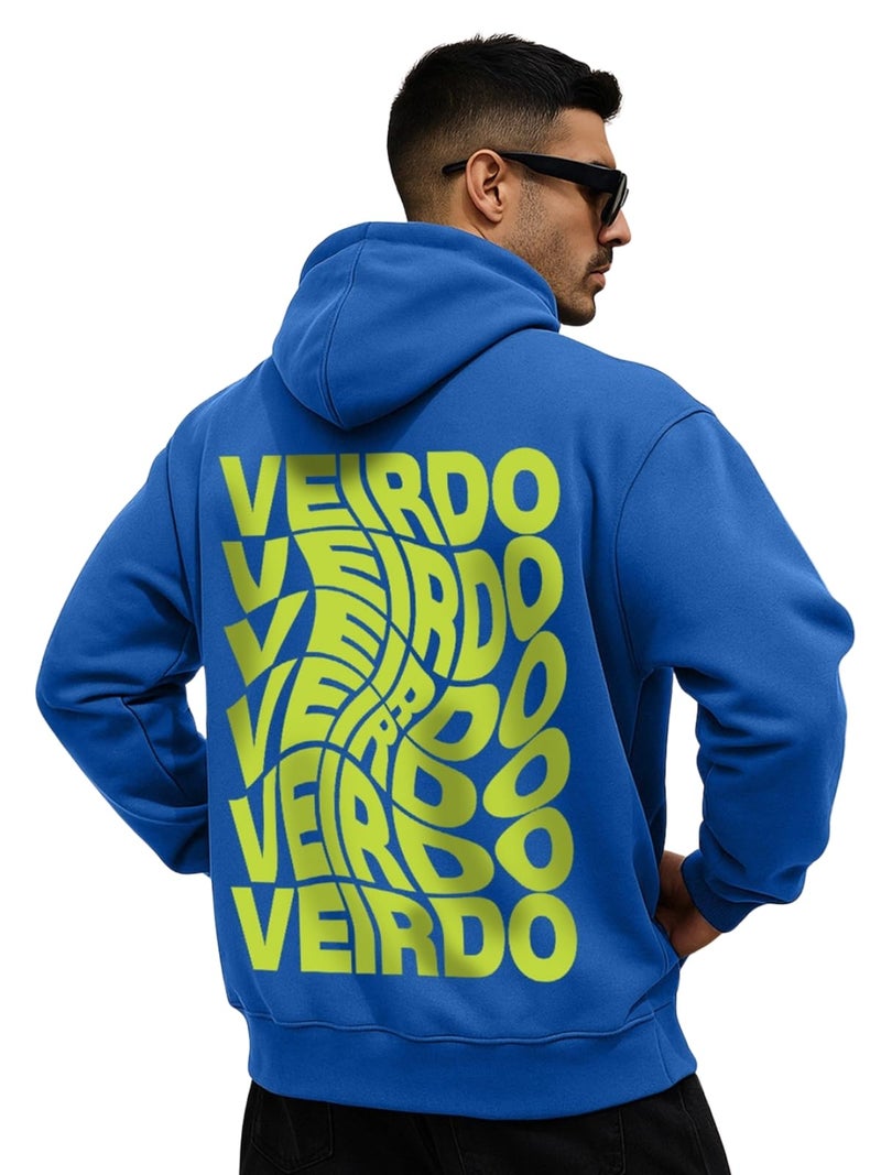 Veirdo® Cotton Fleece Oversized Baggy Fit Full Sleeve with Hooded Neck Back Graphic Print Blue Hoodie for Men (M) - Image 1