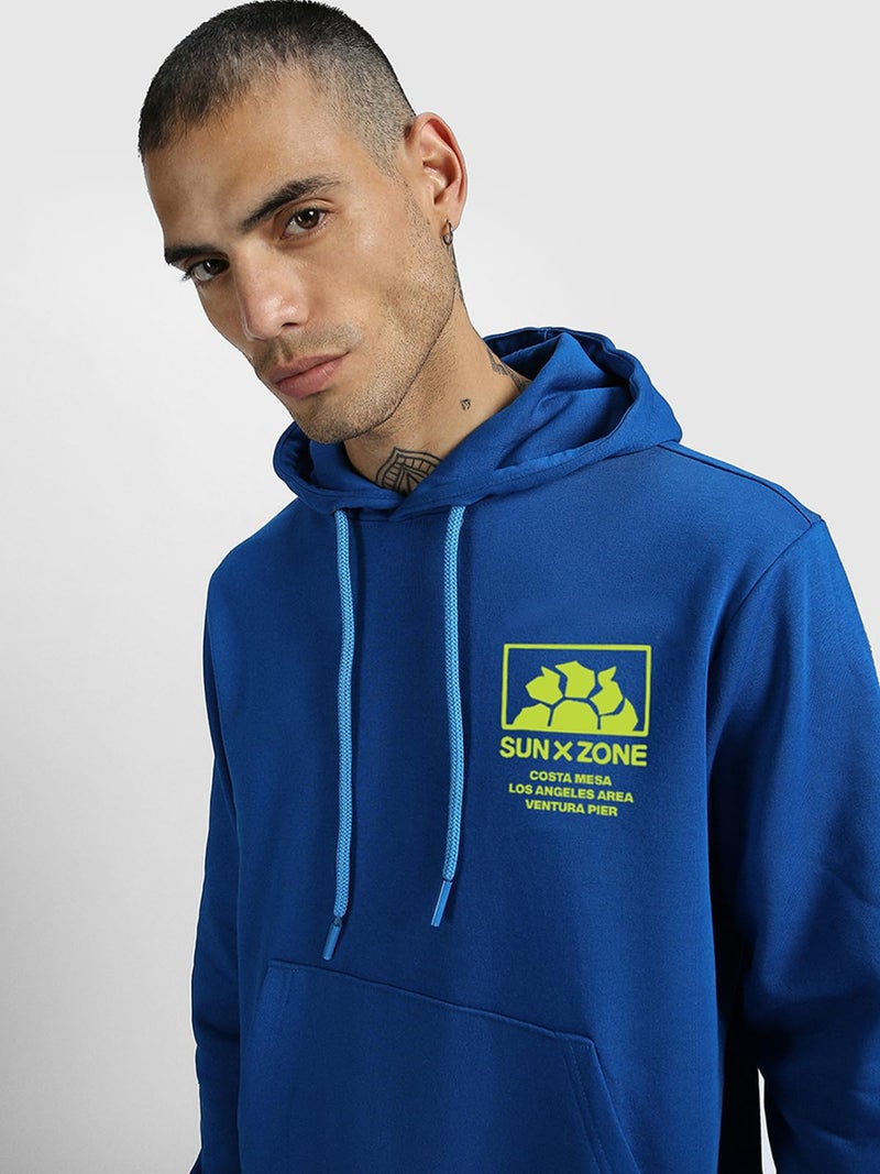 Veirdo® Cotton Fleece Oversized Baggy Fit Full Sleeve with Hooded Neck Back Graphic Print Blue Hoodie for Men (M) - Image 4