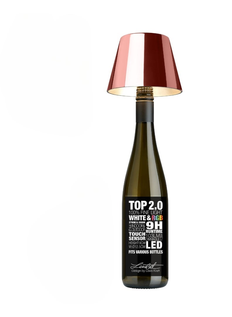 Sompex Top 2.0 Bottle Table Lamp (Glossy finish) | indoor & outdoor use | IP 44 Splashproof | 3 metallic colours | Stepless touch with dimmable and memory functions | 12.5x11 cm - Rose Gold - Image 1