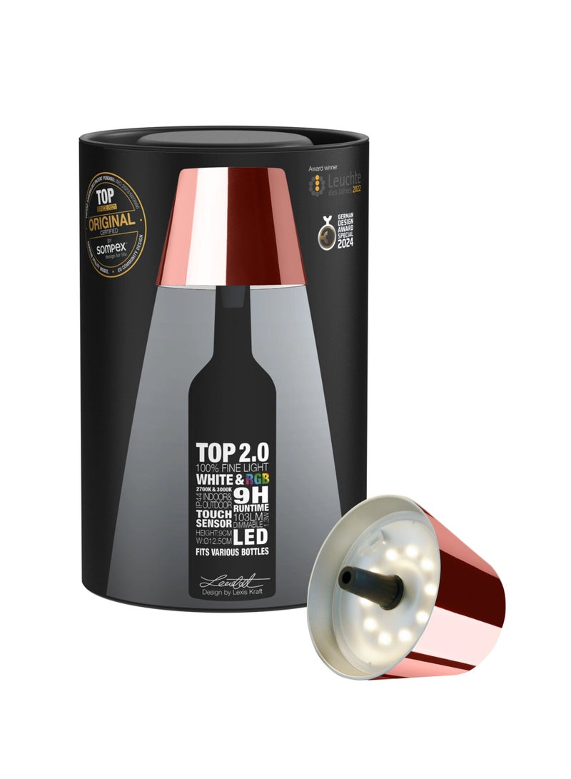 Sompex Top 2.0 Bottle Table Lamp (Glossy finish) | indoor & outdoor use | IP 44 Splashproof | 3 metallic colours | Stepless touch with dimmable and memory functions | 12.5x11 cm - Rose Gold - Image 2