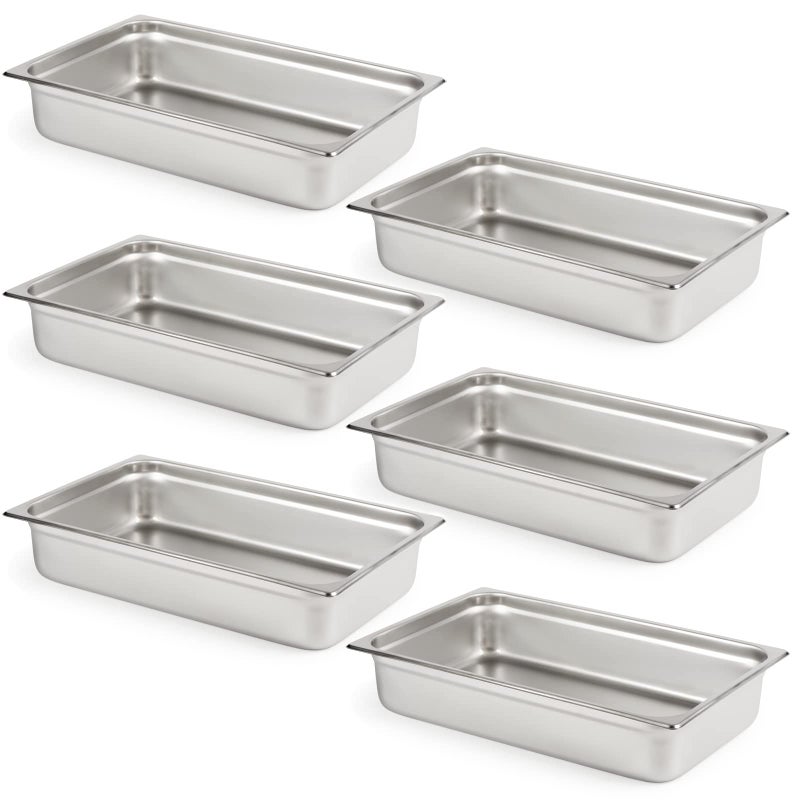 CURTA 6 Pack AntiJam Hotel Pans Full Size 4 Inch Deep NSF Commercial 188 Stainless Steel Chafing Steam Table Pan Catering Storage Metal Food Pan