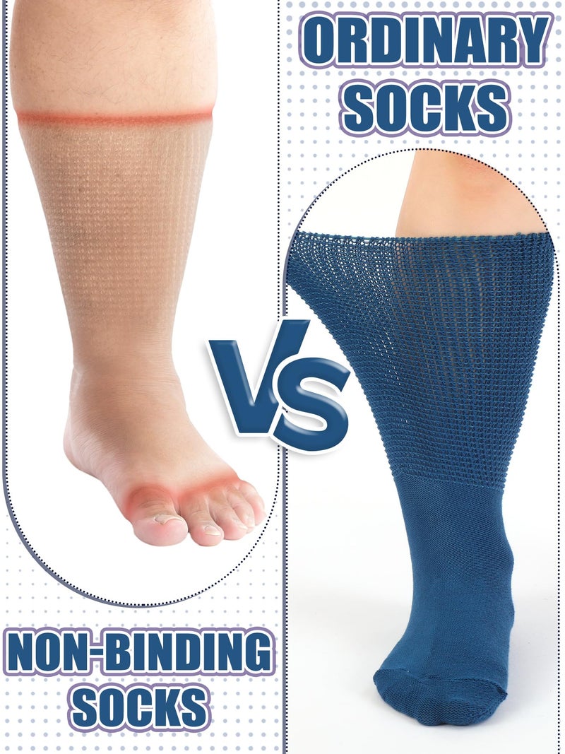 Bunnycool 4 Pairs Extra Wide Socks Swollen 30" Lymphedema Bariatric Socks Non Binding Loose Fit(10-13,Colorful) - Image 5