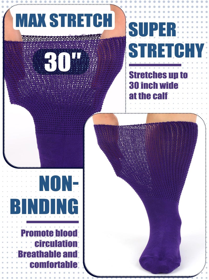 Bunnycool 4 Pairs Extra Wide Socks Swollen 30" Lymphedema Bariatric Socks Non Binding Loose Fit(10-13,Colorful) - Image 3