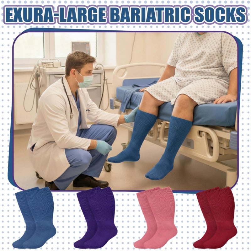 Bunnycool 4 Pairs Extra Wide Socks Swollen 30" Lymphedema Bariatric Socks Non Binding Loose Fit(10-13,Colorful) - Image 4