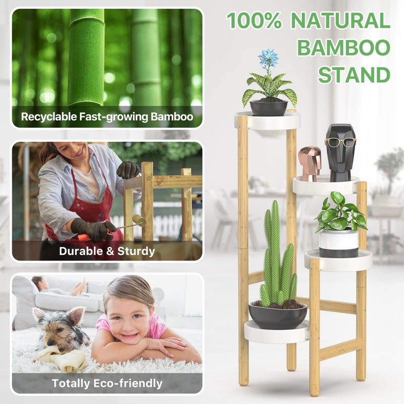 Wisuce Bamboo Plant Stands Indoor, 4 Tier Tall Corner Plant Stand Holder & Plant Display Rack for Outdoor Garden Indoor Home (4 Tier -2) - Image 3