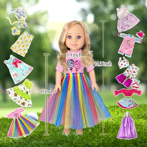 WONDOLL 10-Sets Doll-Clothes for American-14-inch-Dolls - Compatible with 14.5-inch-Dolls Handmade Clothes and Outfits Accessories Christmas Birthday Gift for Little Girl - Image 3