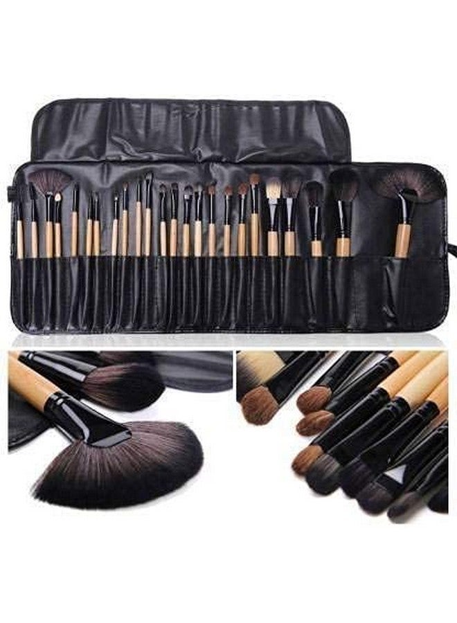 SUNISA Make Up Brushes Set With Pu Leather Case (Pack Of 24) - Black - Image 1