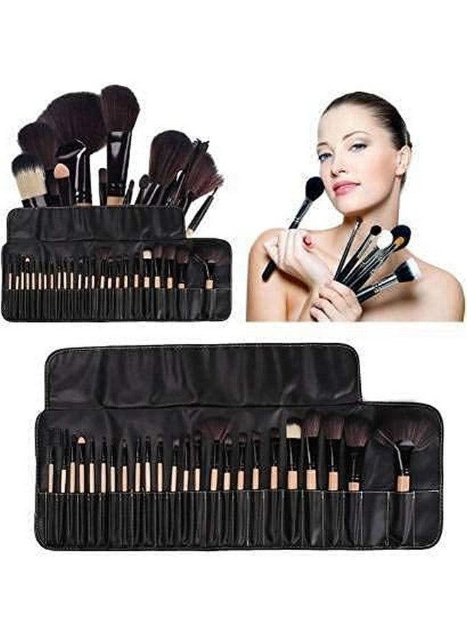 SUNISA Make Up Brushes Set With Pu Leather Case (Pack Of 24) - Black - Image 2