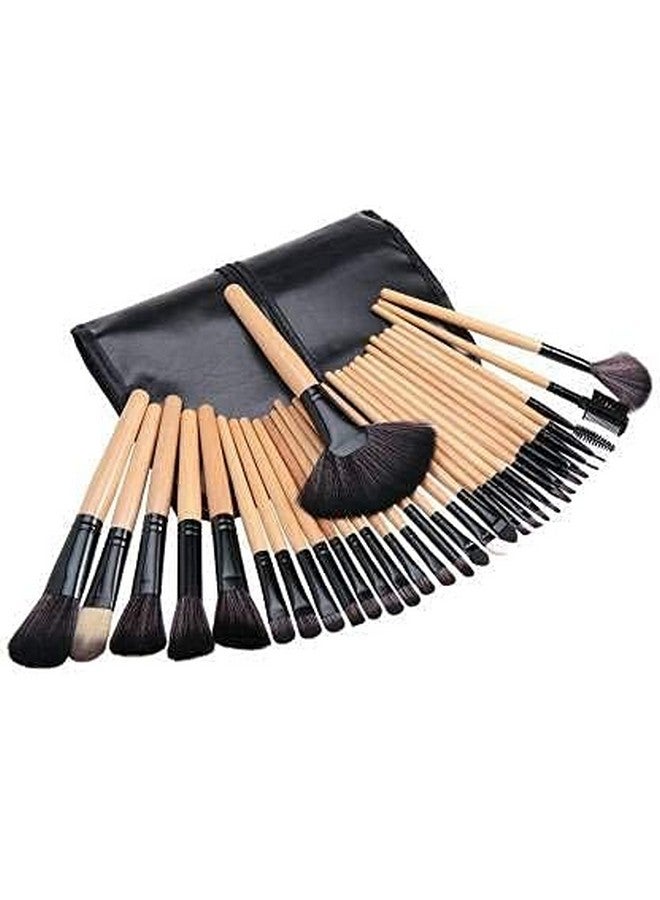 SUNISA Make Up Brushes Set With Pu Leather Case (Pack Of 24) - Black - Image 3