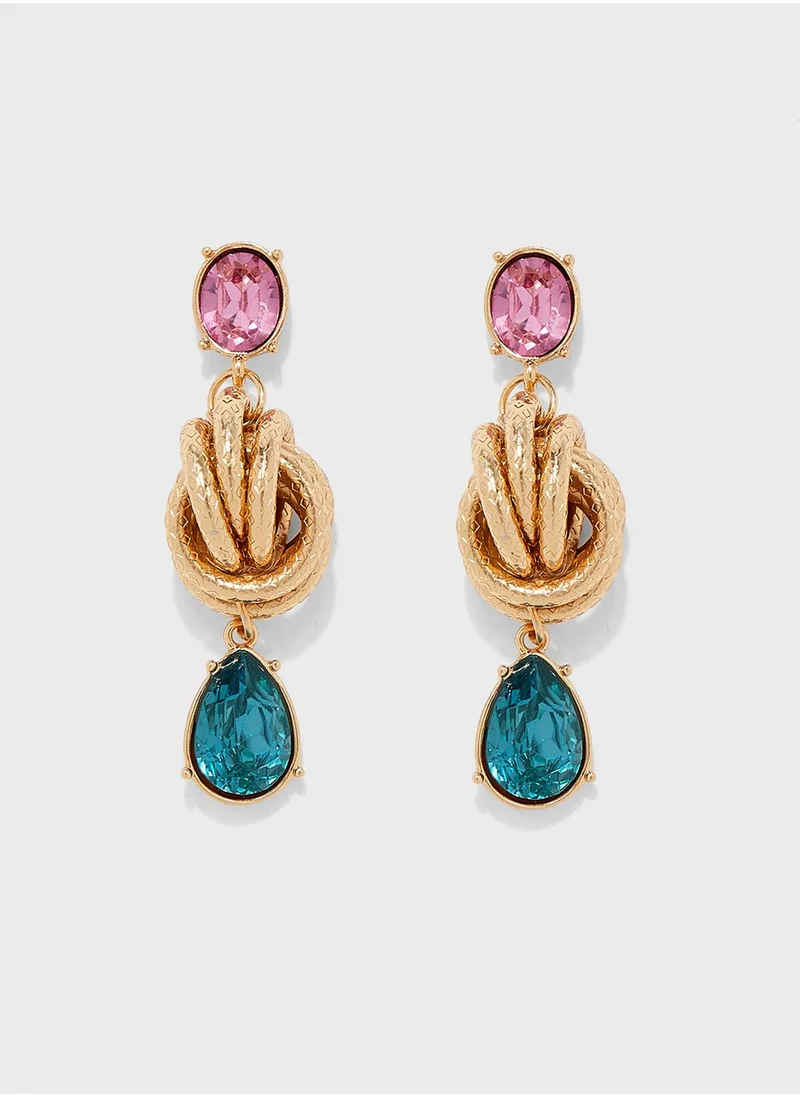 ELLA Coloured Stone Drop Twisted Stud Earrings