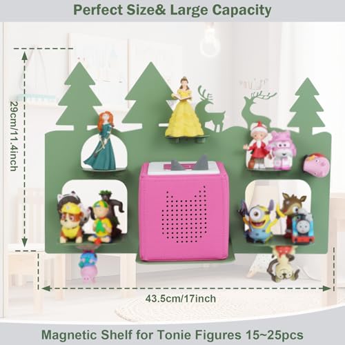Demao Storage Shelf for Toniebox and Figures, Metal Figure Shelf for Tonies Storage,43x30cm Wall Magnetic Shelves Store Up to20-30pcs, Display Rack in Children's Room Decoration-Green Forest - Image 2