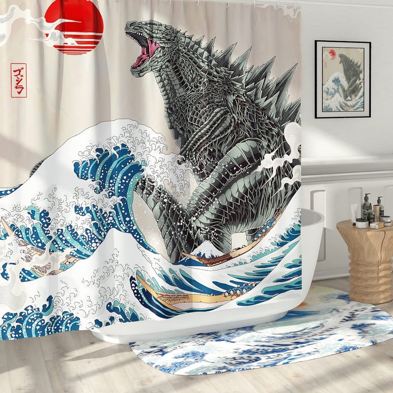 DESIHOM Funny Tall Shower Curtain Set Fun Anime Monster Shower Curtains for Bathroom Cool Asian Japanese Bathroom Decor Polyester Fabric72 x 78